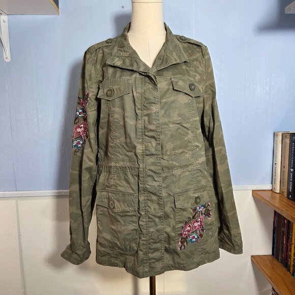 Ruff Hewn Large Classic Camo Pink Floral Embroidered Longsleeve Button Up Blouse - Picture 1 of 12